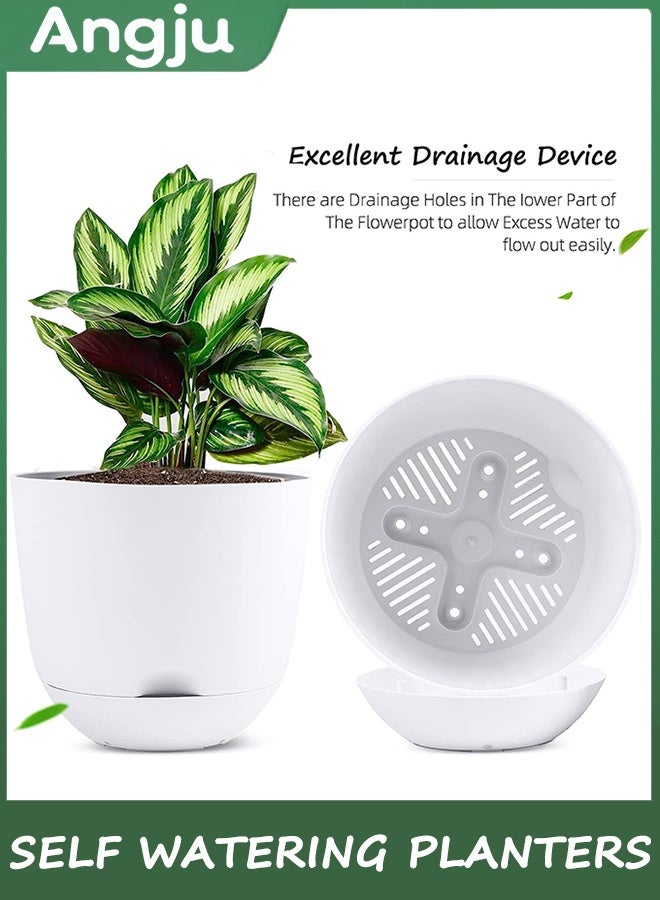 انججو 3 قطع من 20 سم الزراعات الذاتية الري الصرف الصحي العالي مع خزان صحن عميق، للزهور الحديقة الداخلية والخارجية وعاء النبات (أبيض) - Image 2