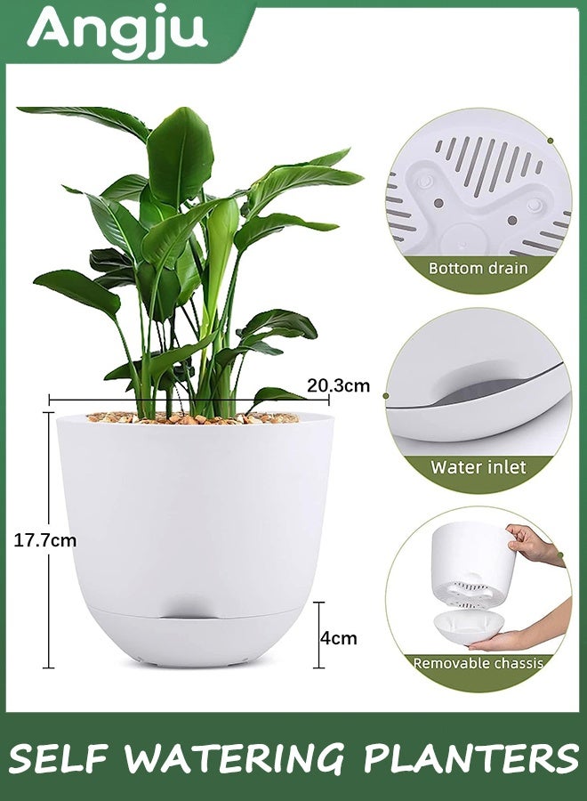 انججو 3 قطع من 20 سم الزراعات الذاتية الري الصرف الصحي العالي مع خزان صحن عميق، للزهور الحديقة الداخلية والخارجية وعاء النبات (أبيض) - Image 3