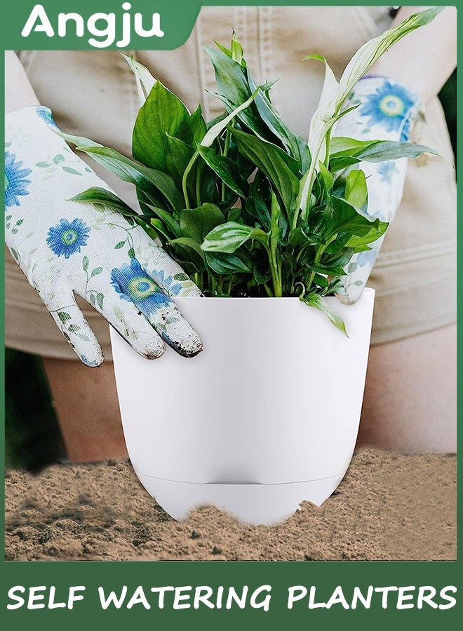 انججو 3 قطع من 20 سم الزراعات الذاتية الري الصرف الصحي العالي مع خزان صحن عميق، للزهور الحديقة الداخلية والخارجية وعاء النبات (أبيض) - Image 4