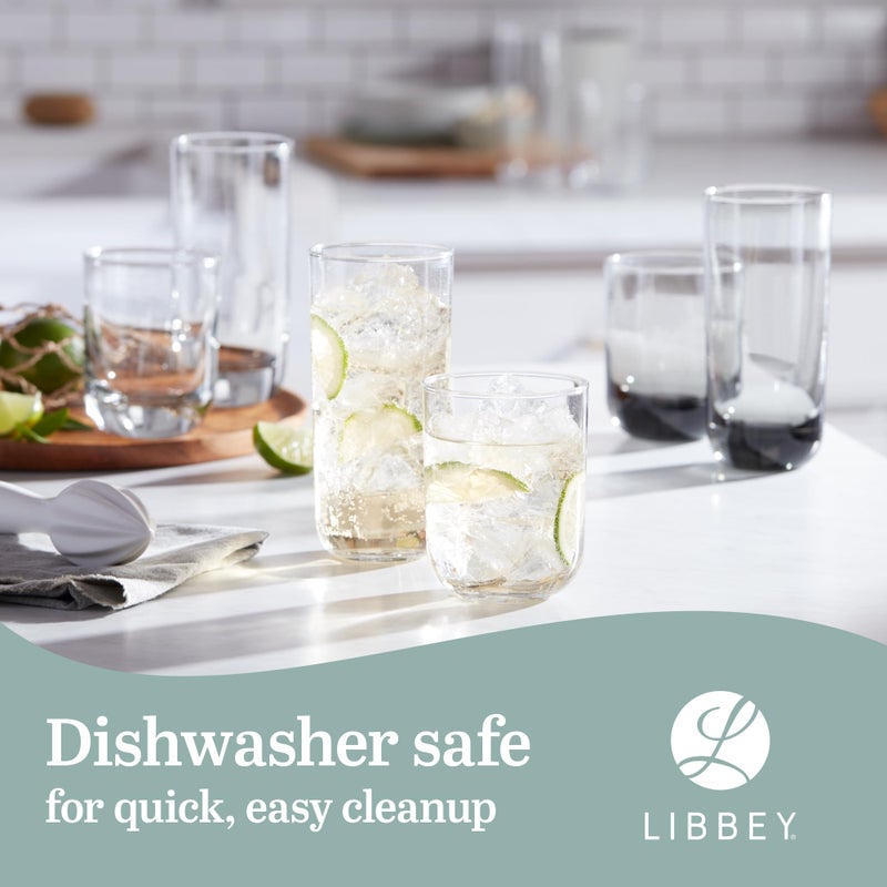 Libbey Polaris Tumbler and Rocks Glass Set, Smoke Hue Drinkware Glasses Set, Lead-Free Tall Water Glasses with Modern Clean Lines, Dishwasher Safe Drinking Glasses Set of 16 - Image 5