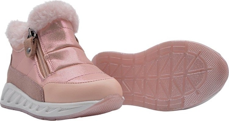 Kids A More Bonthe Double Zipper Plush Furry Parachute Fabric Girls Boots Pink - Image 1