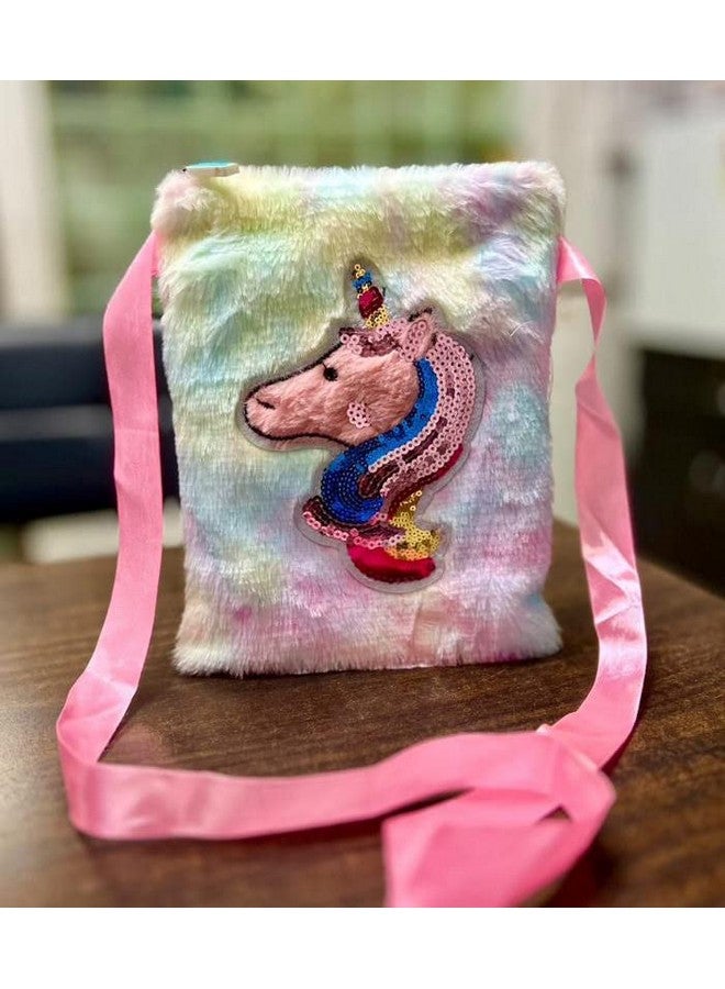 حقيبة جانبية للأطفال من جلد الفرو على شكل يونيكورن
