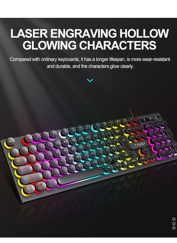 T-WOLF - Mechanical Gaming Keyboard RGB Backlit Volume/Lighting Control Knob Fully Programmable 104-Keys Anti-Ghosting Wired Computer Keyboards for Office/Games,Suitable for PC/Ps4/Xbox Gamers - Image 1