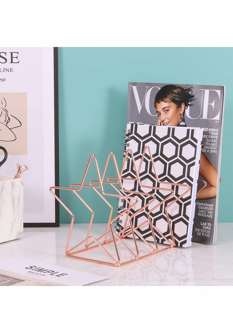 KASTWAVE منظم ملفات، حامل مجلات سلكي 5 فتحات، شكل خماسي، منظم مكتبي زخرفي لرسائل، ملفات، مجلات، كتب والمزيد، ذهب وردي - Image 3