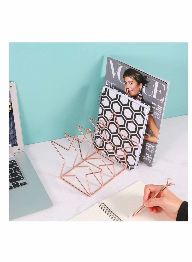 KASTWAVE منظم ملفات، حامل مجلات سلكي 5 فتحات، شكل خماسي، منظم مكتبي زخرفي لرسائل، ملفات، مجلات، كتب والمزيد، ذهب وردي - Image 5