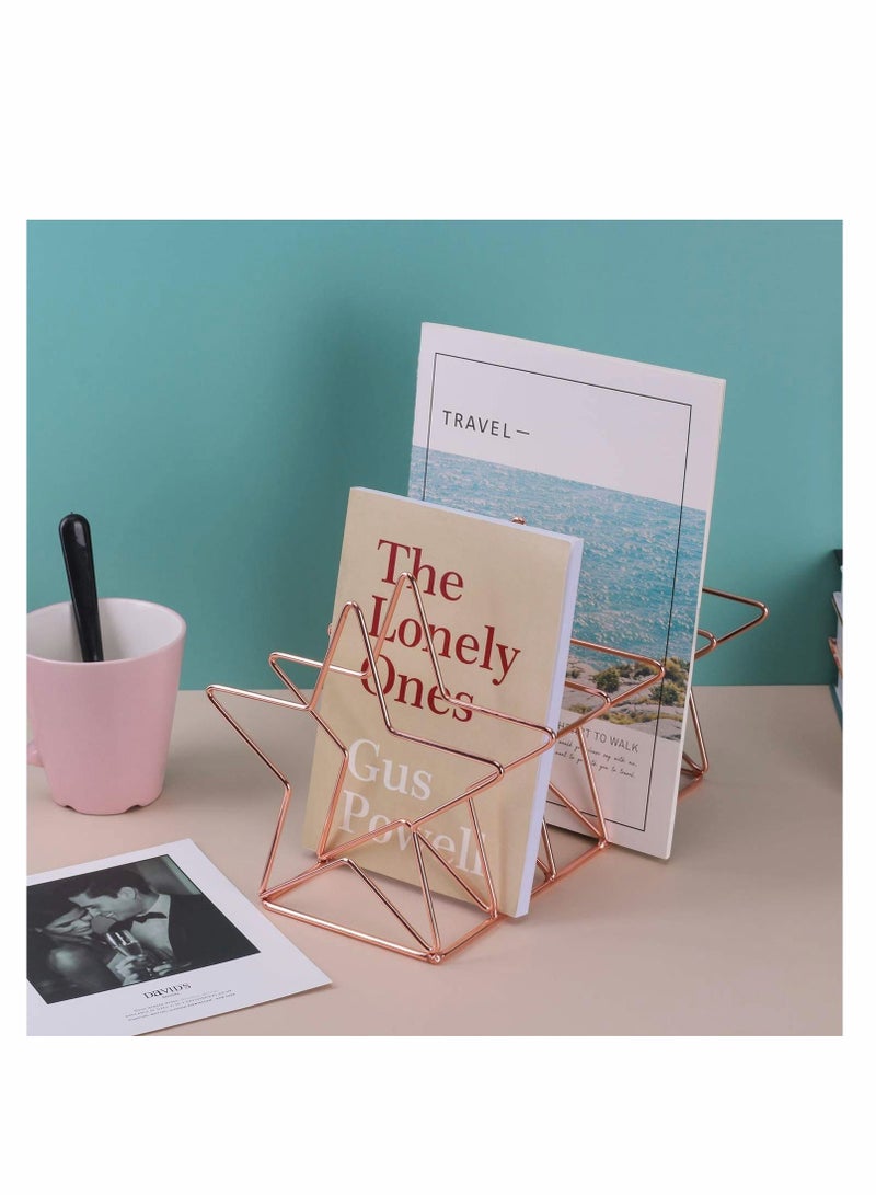 KASTWAVE منظم ملفات، حامل مجلات سلكي 5 فتحات، شكل خماسي، منظم مكتبي زخرفي لرسائل، ملفات، مجلات، كتب والمزيد، ذهب وردي - Image 4