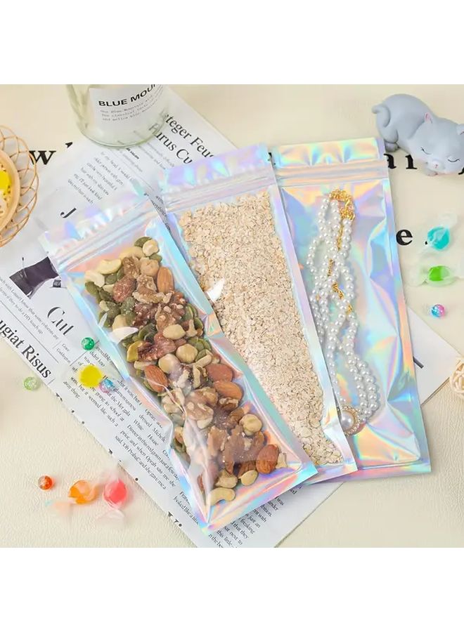 100 Pack Holographic Mylar Bags With Resealable Smell Proof Packaging For Lip Gloss Jewelry Candy Lashes No Electricity Needed 2.76x8.66 Inch - Image 2