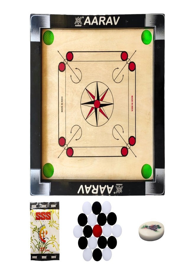 Aarav Carrom Board for Kids Small Size 20 Inch with Fiber Coins, Striker and Powder, Glossy and Smooth Surface. - Image 1