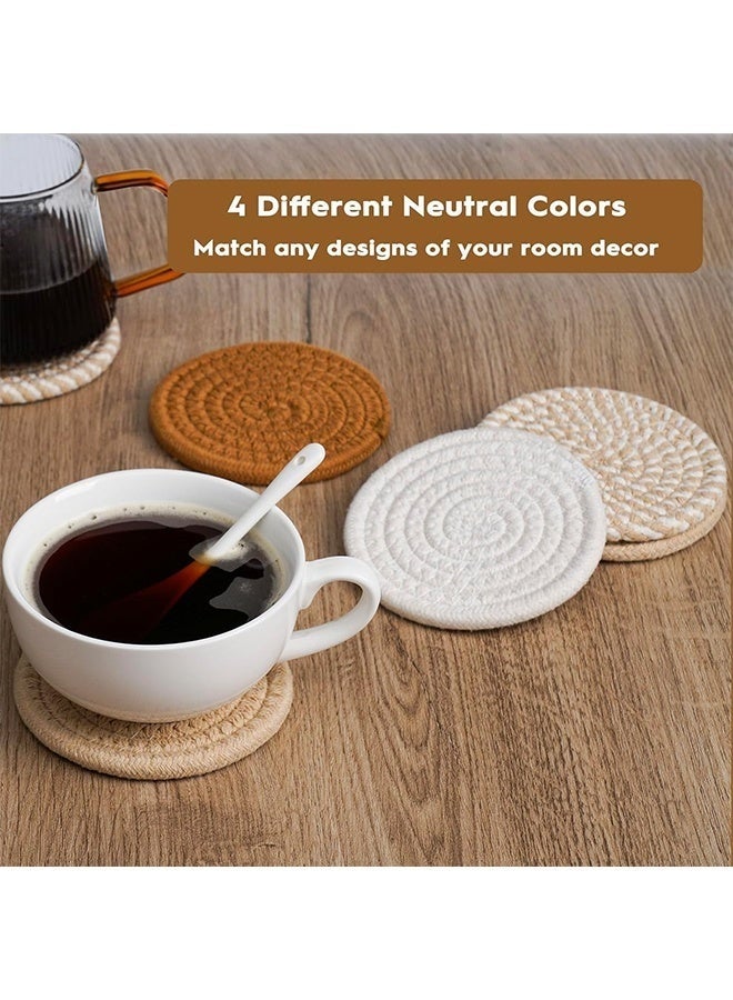 SHAOZHEN 8 Pcs Drink Coasters with Holder, Boho Minimalist Cotton Woven Coasters Set for Drinks Absorbent Coffee Table Home Decor Bar Tabletop Protection, Suitable for Kinds of Cups 4.3 Inch - Image 4