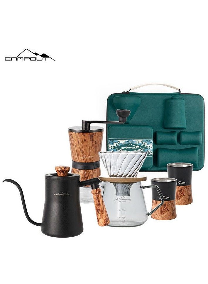 CAMPOUT Campout Pour Over Coffee Maker Set V60 Bag – Portable 5-Piece Drip Coffee Kit with Stainless Steel Kettle, Grinder, Borosilicate Glass, and Cups – Perfect for Travel, Camping, and Home Brewing - Image 1