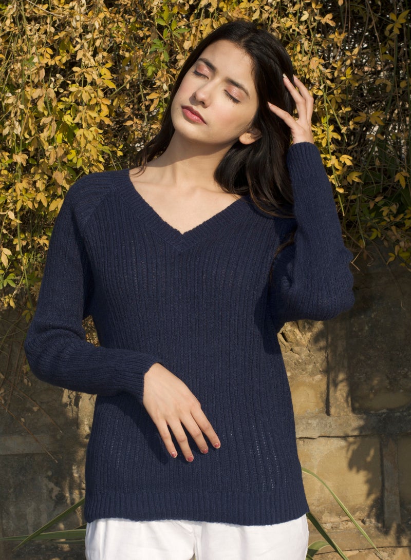 P FOR PRETTY V Neck Sweater Navy - Image 1