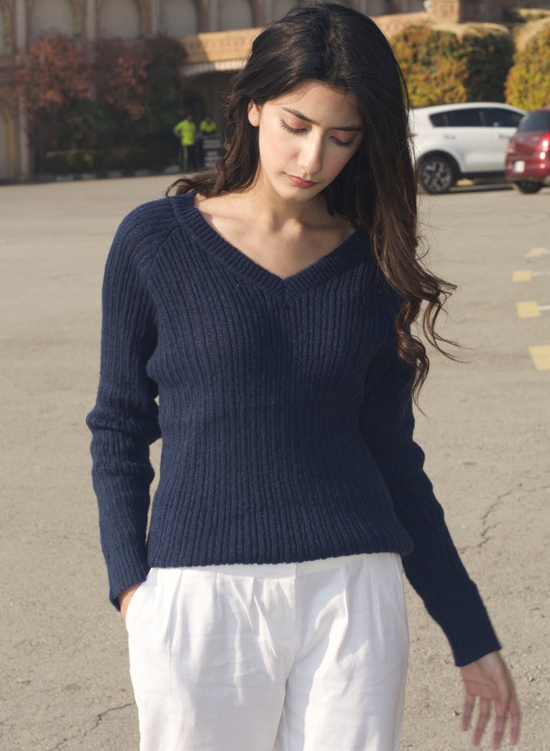 P FOR PRETTY V Neck Sweater Navy - Image 3