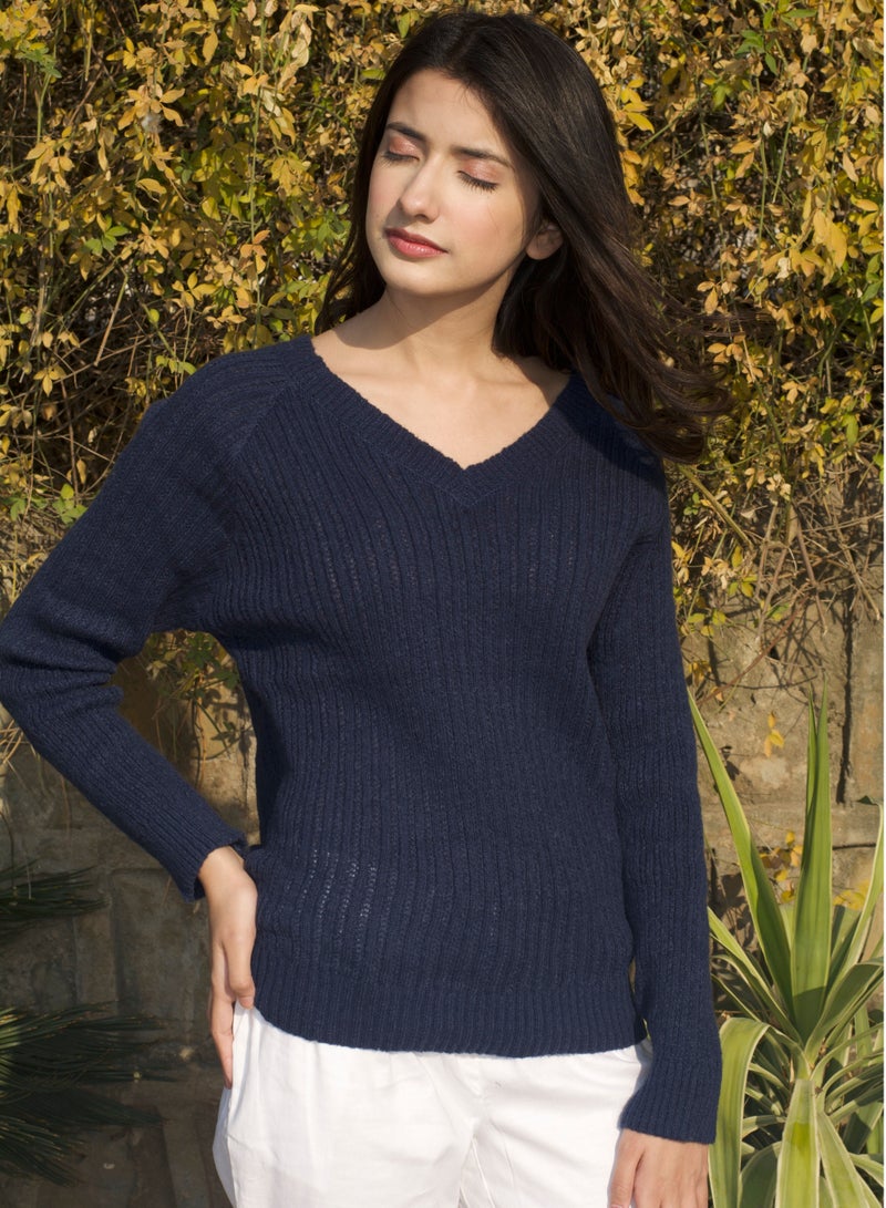 P FOR PRETTY V Neck Sweater Navy - Image 4