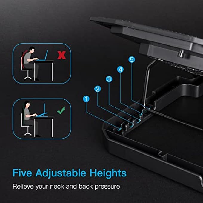 rayihni PORTABLE PC COOLER, VENTILATED COMPUTER STAND WITH 6 SILENT FANS, 5 HEIGHT ADJUSTMENT, 2 USB PORTS AND BLUE LED LIGHT FOR GAMING AND OFFICE - Image 3