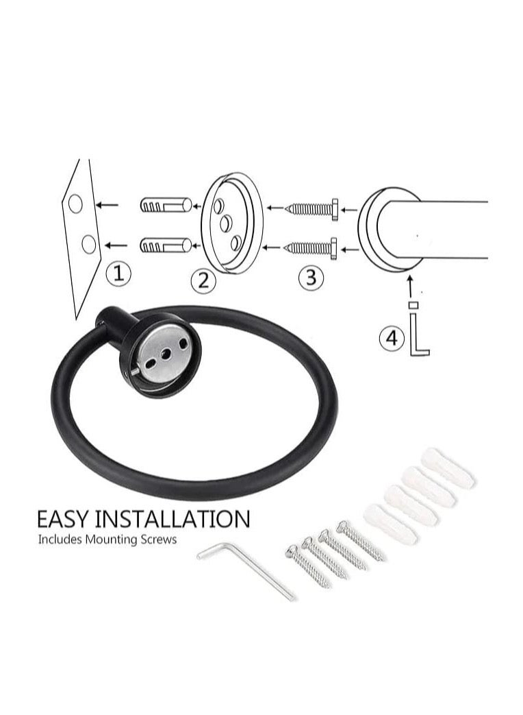 Wall Mounted Matte Black Towel Ring Holder for Bathroom  Kitchen – Rustproof Stainless Steel - Image 4