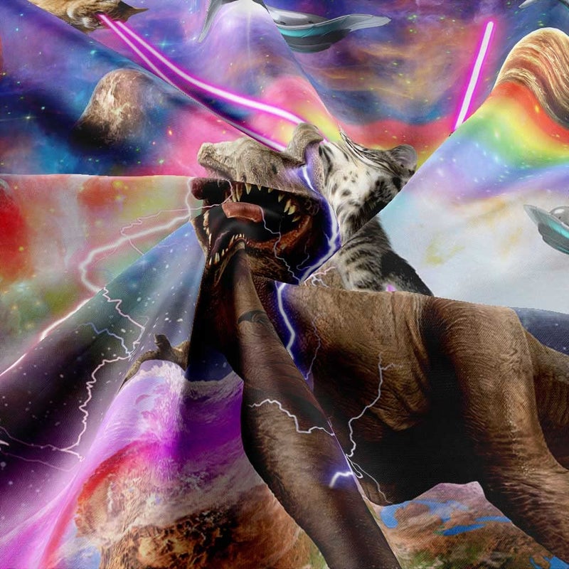 Uokiuki Funny Cat Shower Curtain Boys Kids Bathroom Decor, Cool Riding Dinosaur On Fantasy Galaxy Hilarious Curtain, Funky Outer Space Universe Anime Fabric with 12PCS Hooks, 70X70IN - Image 5