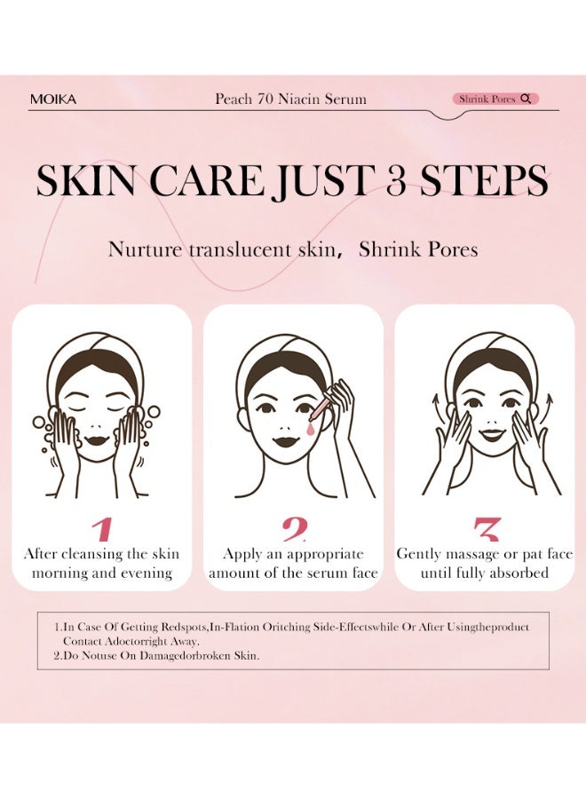 MOIKA Peach 70% Niacinamide Serum 30ml - Fades Acne Scars, Brightens Skin Tone, Minimizes Pores - Facial Serum Suitable for All Skin Types - Image 5