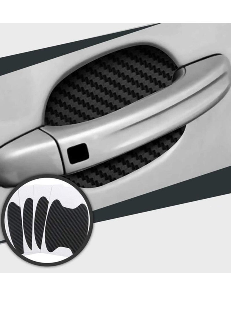4PCS Transparent 3D Carbon Fiber Car Door Handle Cup Protectors - Scratch Resistant Door Handle Protectors for Vehicles - Image 1