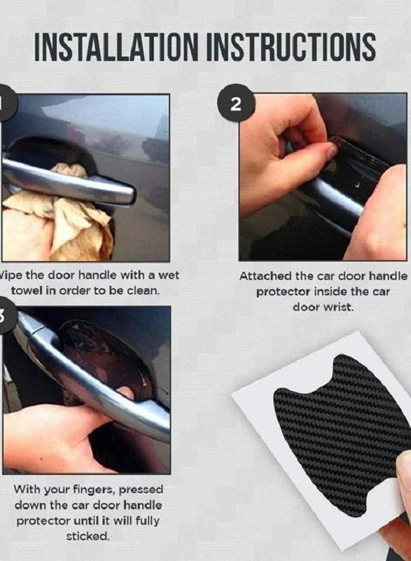 4PCS Transparent 3D Carbon Fiber Car Door Handle Cup Protectors - Scratch Resistant Door Handle Protectors for Vehicles - Image 3