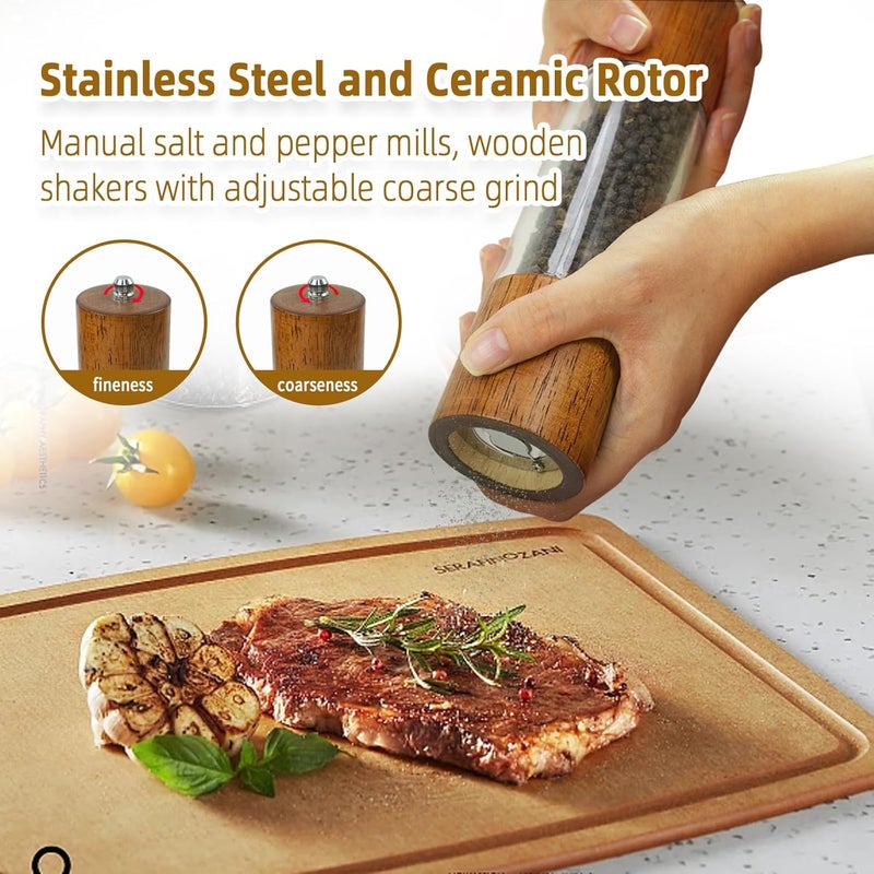 8 Inch Salt And Pepper Grinder Set, Manual Acrylic Spice Mills With Adjustable Ceramic Core And Wooden Top, Pack Of 2 - Image 5