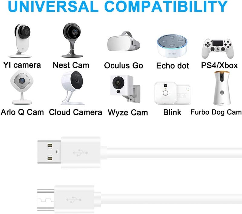 SCOVEE كابل تمديد طاقة USB بطول 20 قدم لكاميرات WyzeCam وWyzeCam Pan وكاميرا YI وكاميرا NestCam الداخلية وكاميرا Netvue وكاميرا KasaCam الداخلية وكاميرا Furbo Dog وكاميرا Blink وكاميرا Cloud وكابل شحن من نوع A إلى Micro USB لكاميرات الأمان - Image 5