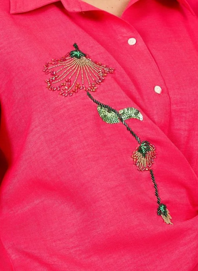 Athena Pink Beaded Detail Wrap Shirt and Pants Co-ords