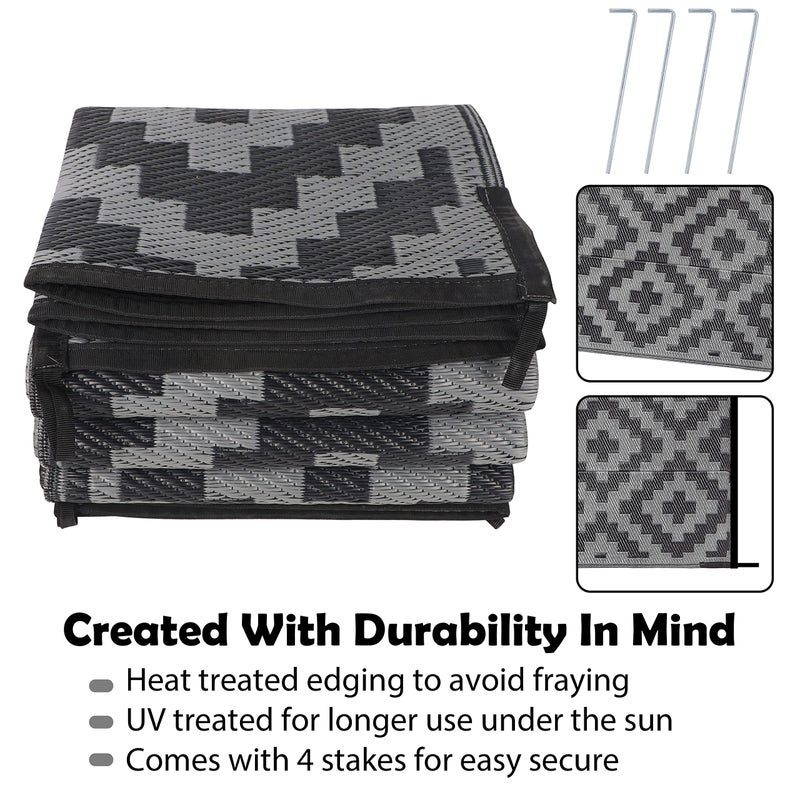SAND MINE Waterproof Outdoor Rug 6x9 ft, Plastic Reversible Rug, Modern Area Rug, Large Floor Mat for Outdoors, RV, Patio, Backyard, Deck, Picnic, Beach, Camping, Black Grey Lattice - Image 3