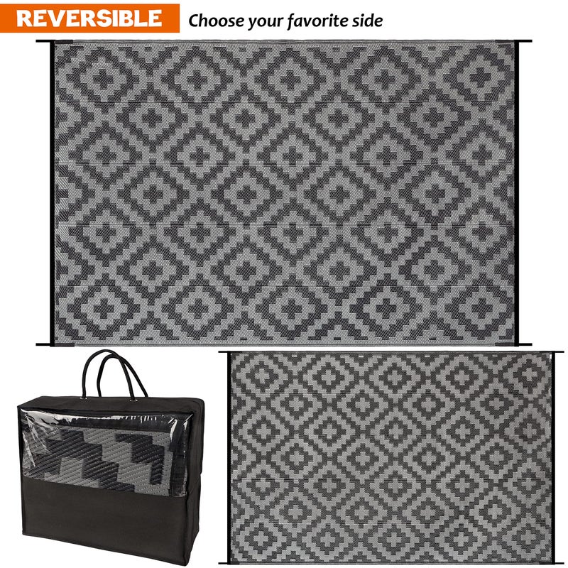 SAND MINE Waterproof Outdoor Rug 6x9 ft, Plastic Reversible Rug, Modern Area Rug, Large Floor Mat for Outdoors, RV, Patio, Backyard, Deck, Picnic, Beach, Camping, Black Grey Lattice - Image 4