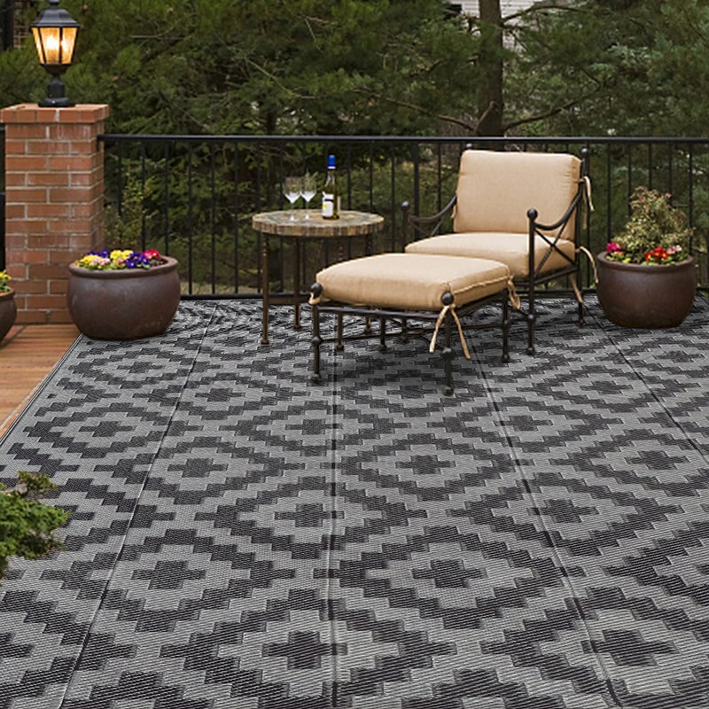 SAND MINE Waterproof Outdoor Rug 6x9 ft, Plastic Reversible Rug, Modern Area Rug, Large Floor Mat for Outdoors, RV, Patio, Backyard, Deck, Picnic, Beach, Camping, Black Grey Lattice - Image 5