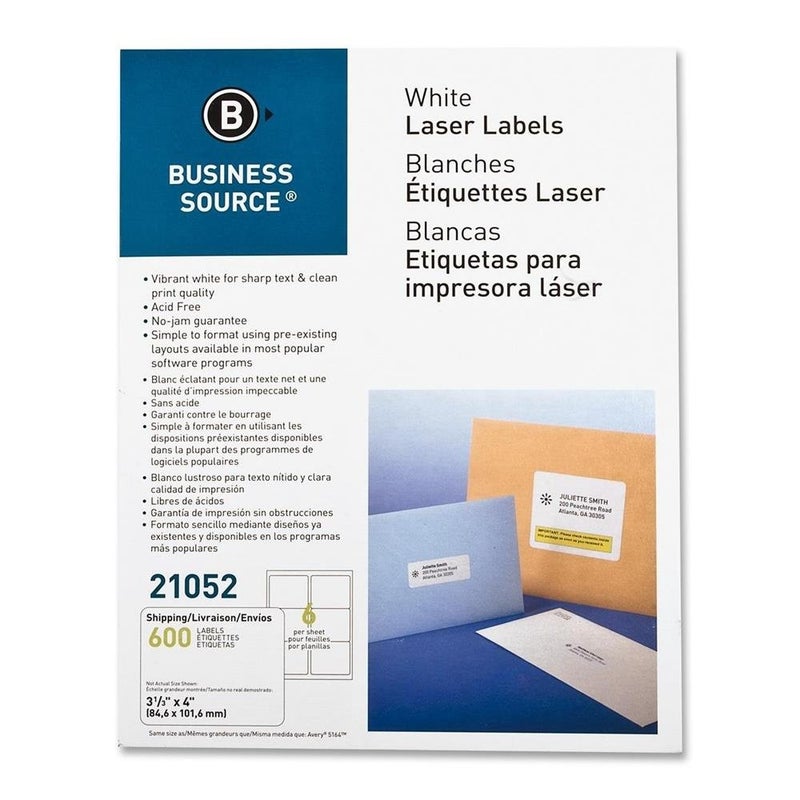 Business Source White Laser Shipping Labels - Pack of 600 (21052)