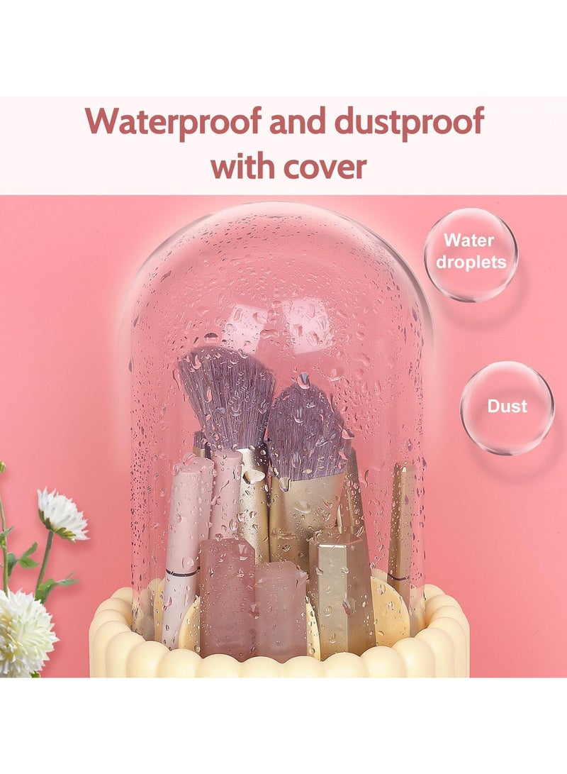 360° Rotatable Makeup Brush Organizer – Round Spinning Brush Holder with Lid, Storage Box for Desktop, Bathroom Vanity, Countertop, and Makeup Tools Organizer for Home or Professional Use - Image 4