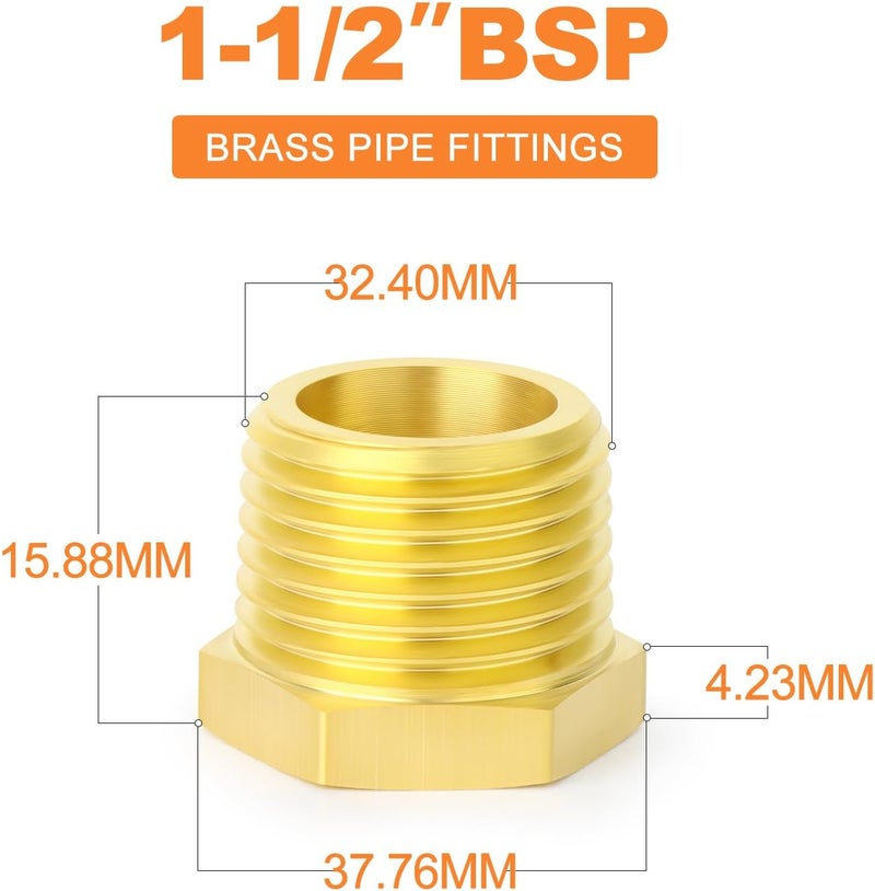 غاشر 5 قطع من محول نحاسي سداسي مخفض 1" ذكر BSP × 1/2" أنثى BSP، تركيبات أنابيب نحاسية ملولبة - Image 2