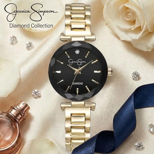 Jessica Simpson Diamond Collection Womens Watch Classic Quartz Metal Band Round Faceted Crystal Face Elegant Dress Watch for Women - Image 3