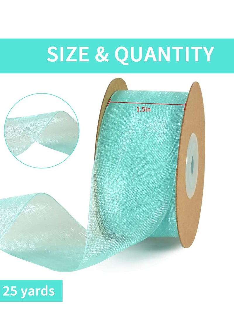 2 Roll 1-1/2 Inch Turquoise Aqua Blue Organza Ribbon, 25 Yards Sheer Chiffon Ribbons for Crafts, Wedding, Christmas Tree Decorations, Valentine's Day, Gift Wrapping, Bow Making, Floral Bouquets Wrapp