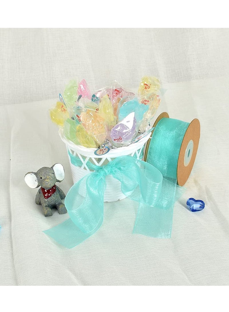 2 Roll 1-1/2 Inch Turquoise Aqua Blue Organza Ribbon, 25 Yards Sheer Chiffon Ribbons for Crafts, Wedding, Christmas Tree Decorations, Valentine's Day, Gift Wrapping, Bow Making, Floral Bouquets Wrapp