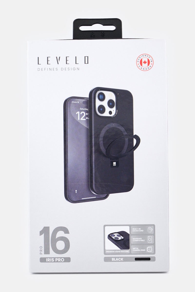 LEVELO iPhone 16 Pro Iris Magsafe Liquide Silicone Case With Ring Stand, Black - Image 2