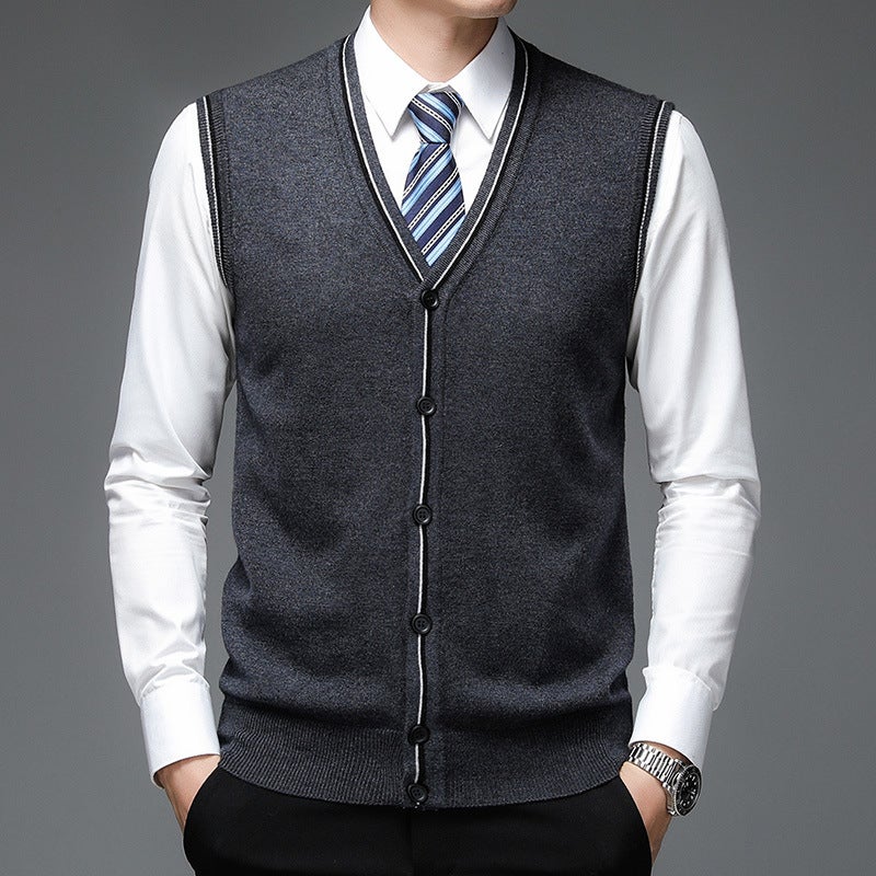 Mens Navy Wool Blend Sleeveless Vest B9061 dark gray