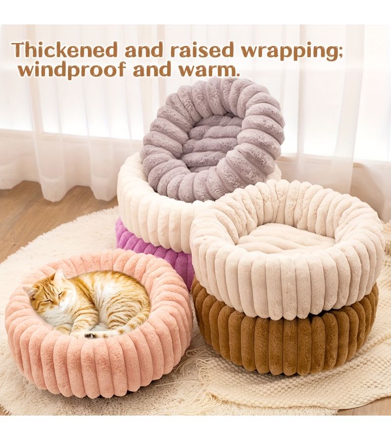 Faux Rabbit Fur Grey Circular Plush Pet Bed Warm Winter Dog Bed Comfortable Cat Bed - Image 5