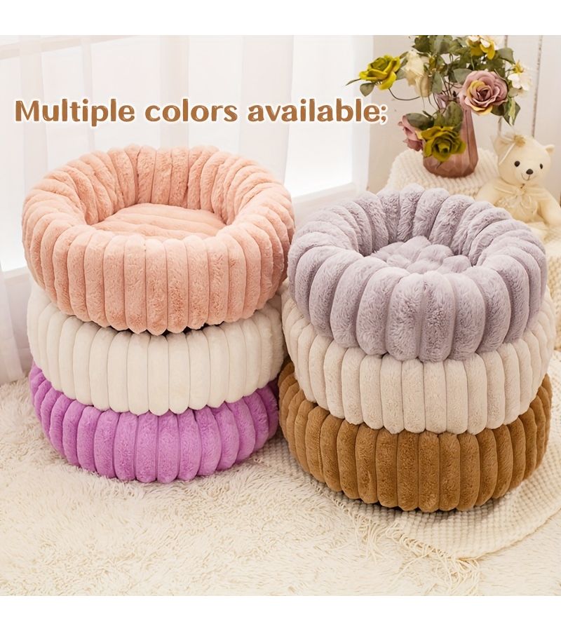 Faux Rabbit Fur Grey Circular Plush Pet Bed Warm Winter Dog Bed Comfortable Cat Bed - Image 3