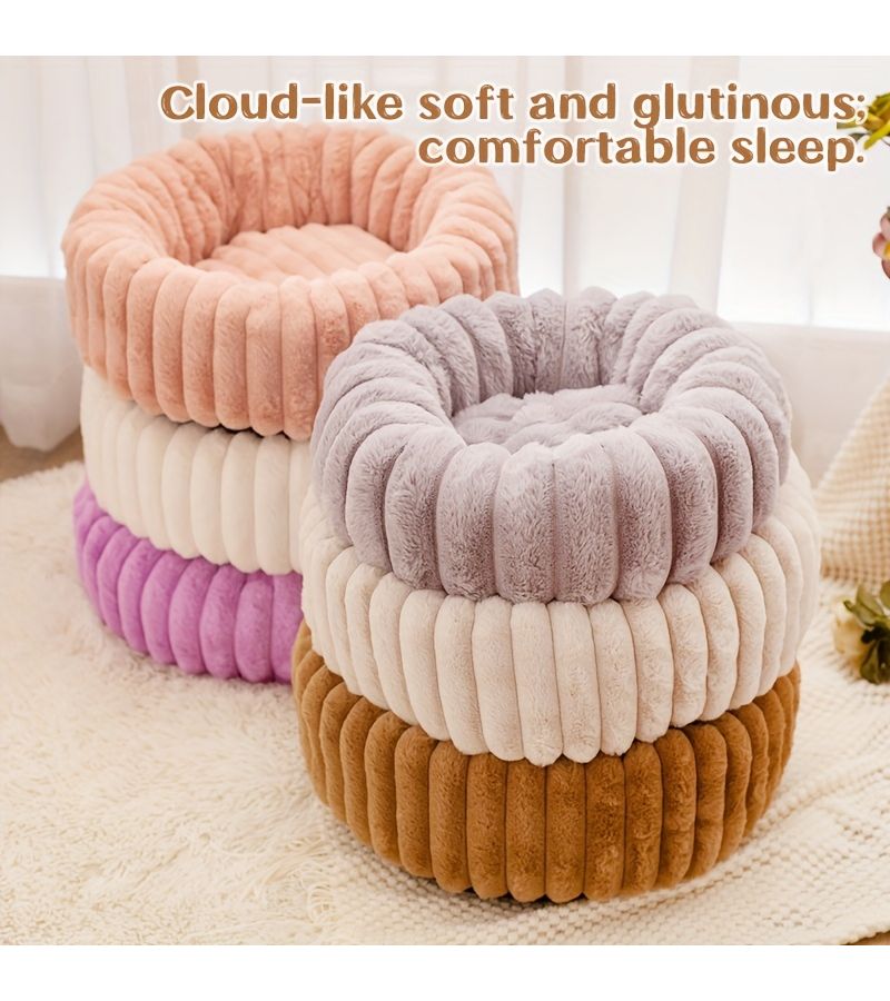 Faux Rabbit Fur Grey Circular Plush Pet Bed Warm Winter Dog Bed Comfortable Cat Bed - Image 4