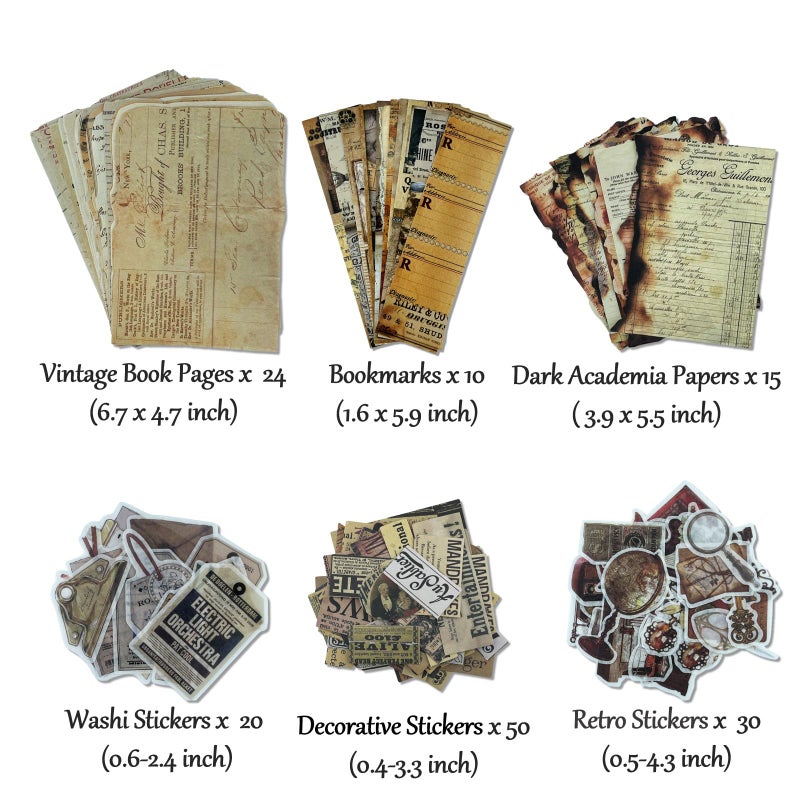 Jukercici Vintage Aesthetic Scrapbook Supplies Kit with Scrapbook Paper, Stickers, Bookmarks for Scrapbooking, DIY Albums, Junk Journals, Bullet Journals, Dark Academia Aesthetic Decor (Dark3 149 Pcs) - Image 2