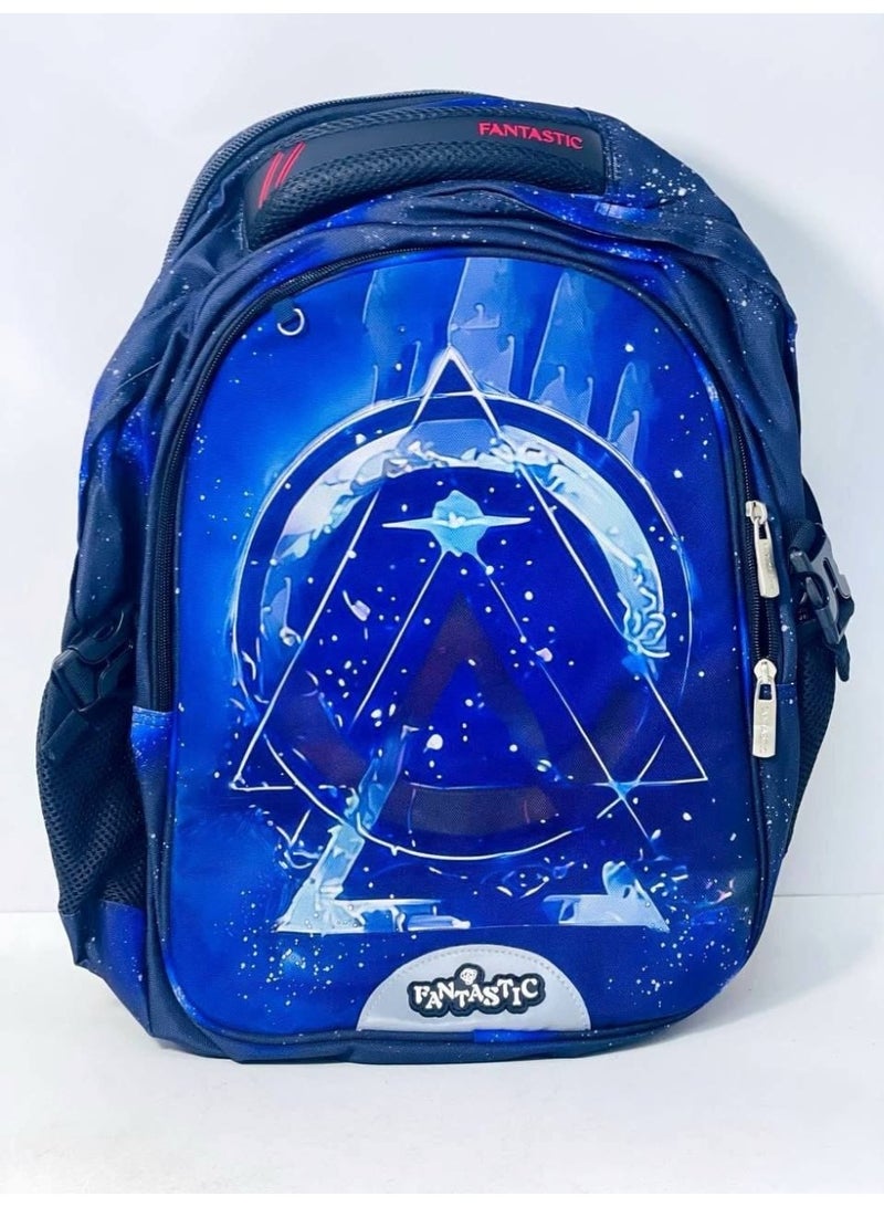 School backpacks made of imported, water-resistant material. Available in various colors and designs, the bag features three zippered compartments and ports for USB and headphones. Bag size: 46 cm. - Image 1