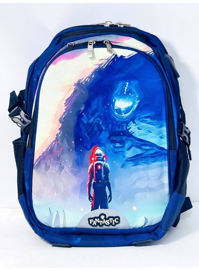 School backpacks made of imported, water-resistant material. Available in various colors and designs, the bag features three zippered compartments and ports for USB and headphones. Bag size: 46 cm. - Image 2