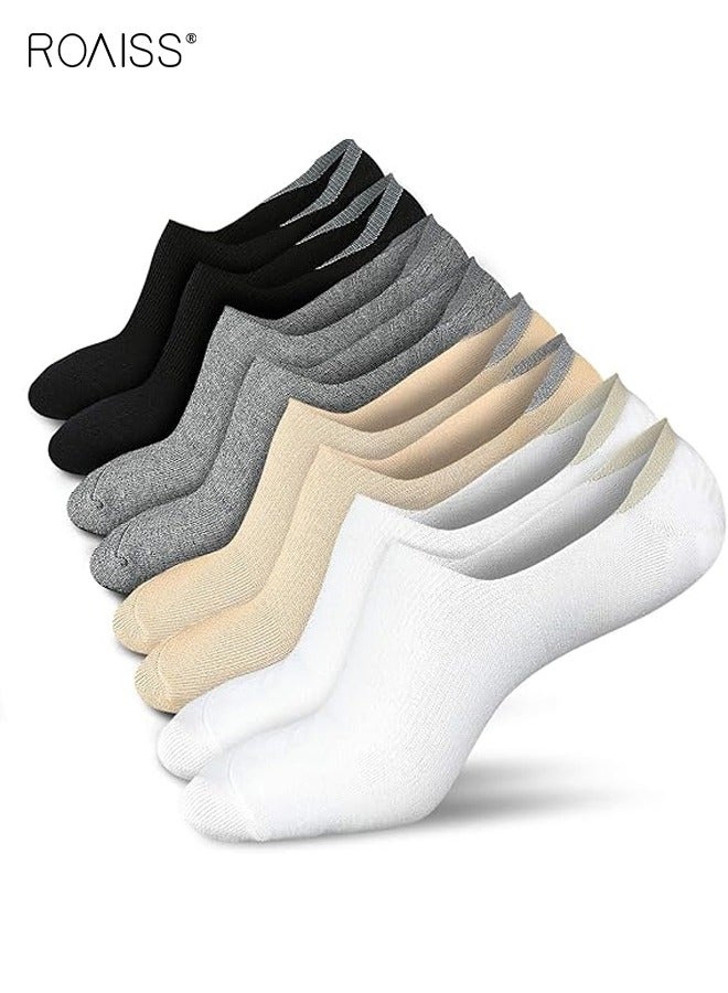 roaiss 4 Pairs Unisex Boat Socks, Men's Invisible Socks with Anti-Slip Invisible Lining, Low-Cut Breathable Summer Socks, Women's Anti-Slip Heel Grip Lightweight - Image 1