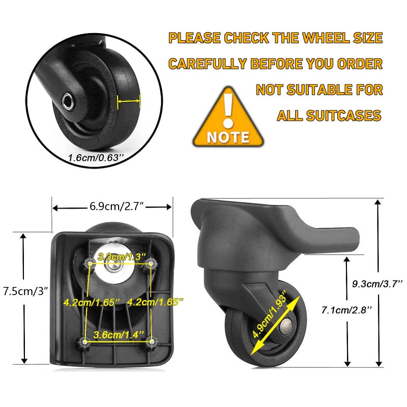 TEARS OF GAIA Universal Luggage Wheels Replacement Kit for Suitcase, Steel Core 360Â° Silent Spinner Wheels for Suitcases - Fits Major Brand Rolling Luggage (4 Pcs) - Image 3