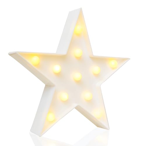 Novelty Place Star Marquee Sign Lights Warm White LED Lamp  Living Room Bedroom Birthday and Christmas Decoration for Kids  Adults  Battery Powered 10 Inches High
