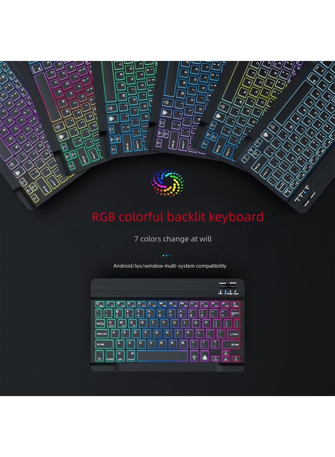 030 Backlit Bluetooth Keyboard Mouse For Ipad Tablet Keyboard 10-inch RGB Colorful Luminous Bluetooth Keyboard-Color:10-inch Backlit Keyboard + Bluetooth Battery Mouse Green Suit - Image 2