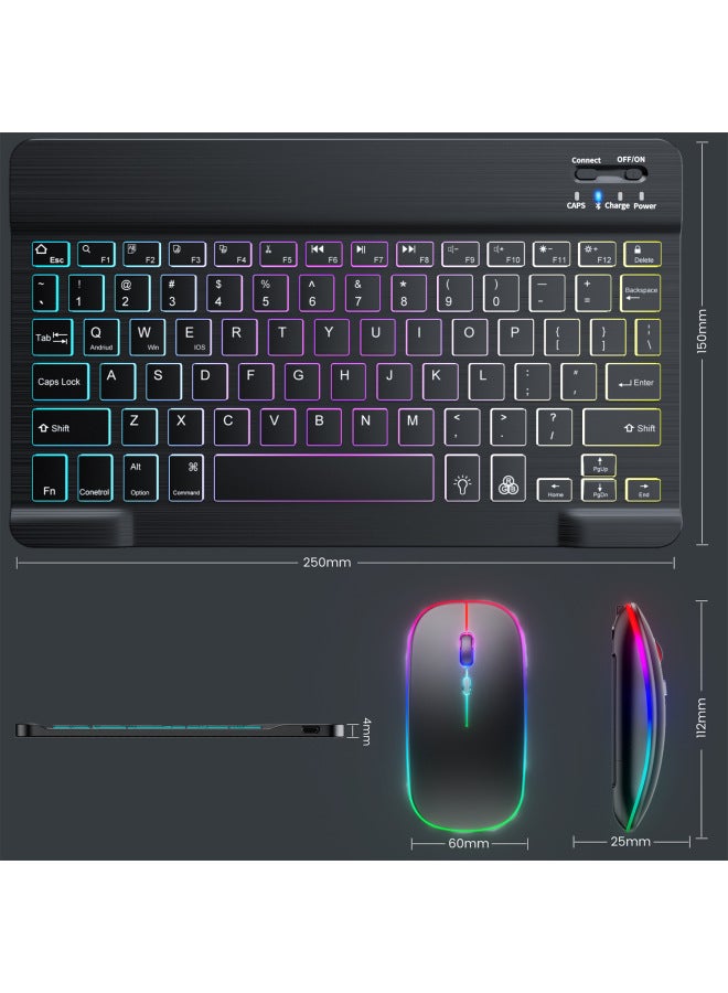 030 Backlit Bluetooth Keyboard Mouse For Ipad Tablet Keyboard 10-inch RGB Colorful Luminous Bluetooth Keyboard-Color:10-inch Backlit Keyboard + Bluetooth Battery Mouse Green Suit - Image 5
