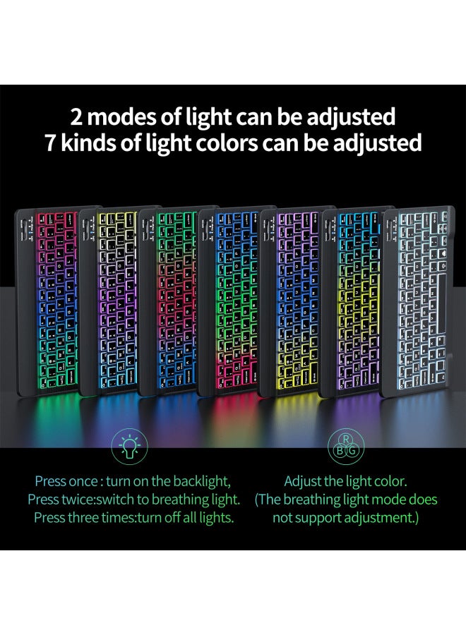 030 Backlit Bluetooth Keyboard Mouse For Ipad Tablet Keyboard 10-inch RGB Colorful Luminous Bluetooth Keyboard-Color:10-inch Backlit Keyboard + Bluetooth Battery Mouse Green Suit - Image 3