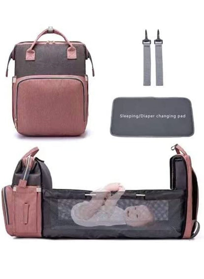 GT-Wheel Multifunctional Mummy Bag,Bassinet Bag Functions as Diaper Bag and Changing Station, Foldable Nappy Backpacks Baby Bed with Hook & Changing Pad (Pink) - Image 1